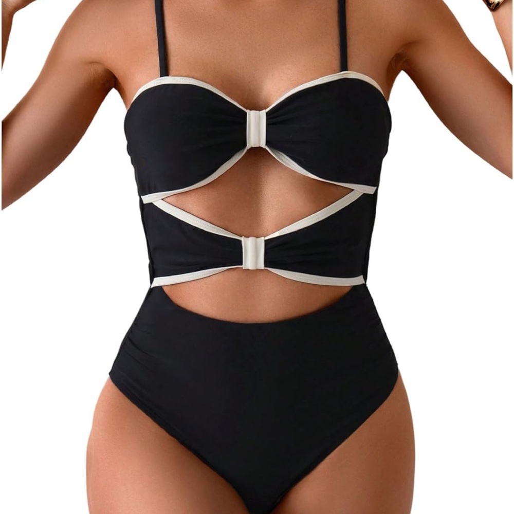 Elegant Black and White Women Swim One Piece